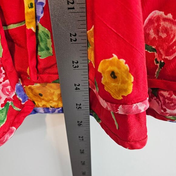 Vintage Richard Warren Silk Blouse Women Sz 10 Red Peplum 80s Glam Floral Girly - Picture 6 of 9